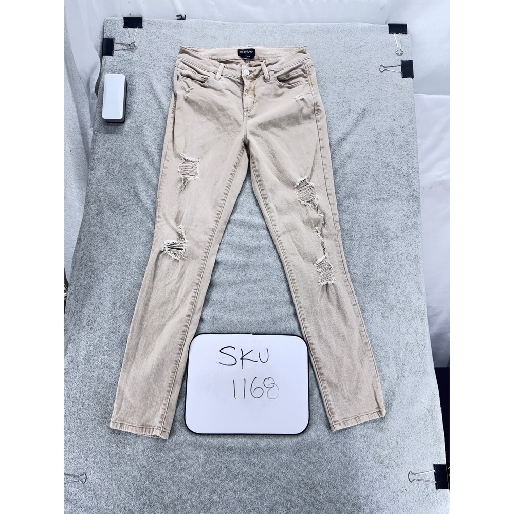 Bebe Jeans Women 29 Warm Taupe 30BQN106Q389 Distressed Ripped Skinny Denim Pants